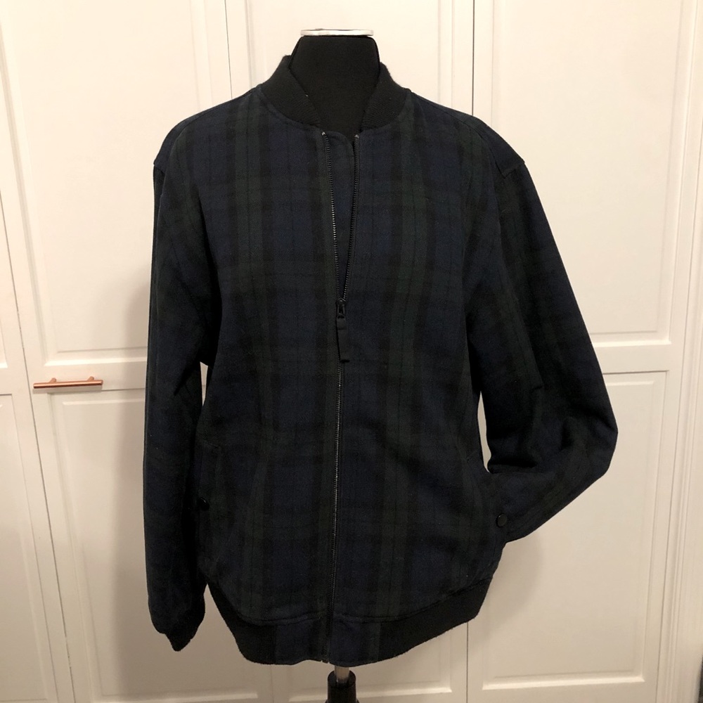 Old Navy Blackwatch Plaid Tartan Wool Bomber Coat